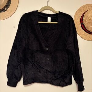 Abound Black Plush Button-Up Women's Cardigan